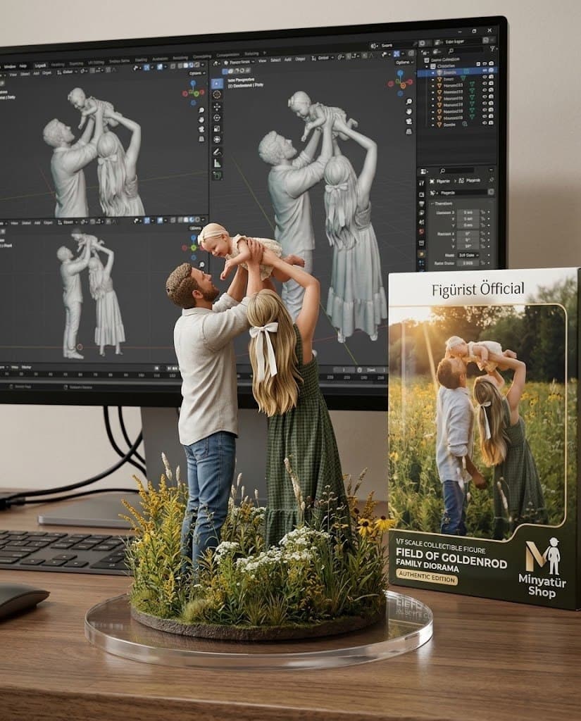 3 kişilik aile diorama figürü örneği